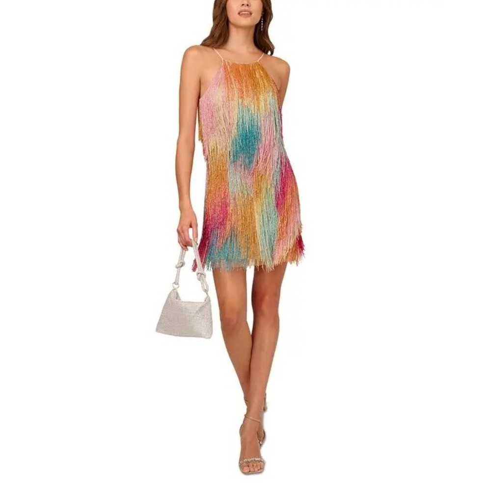 Liv Foster Amelia All Beaded Spaghetti Straps Boned Bodice Cocktail Mini Dress 6